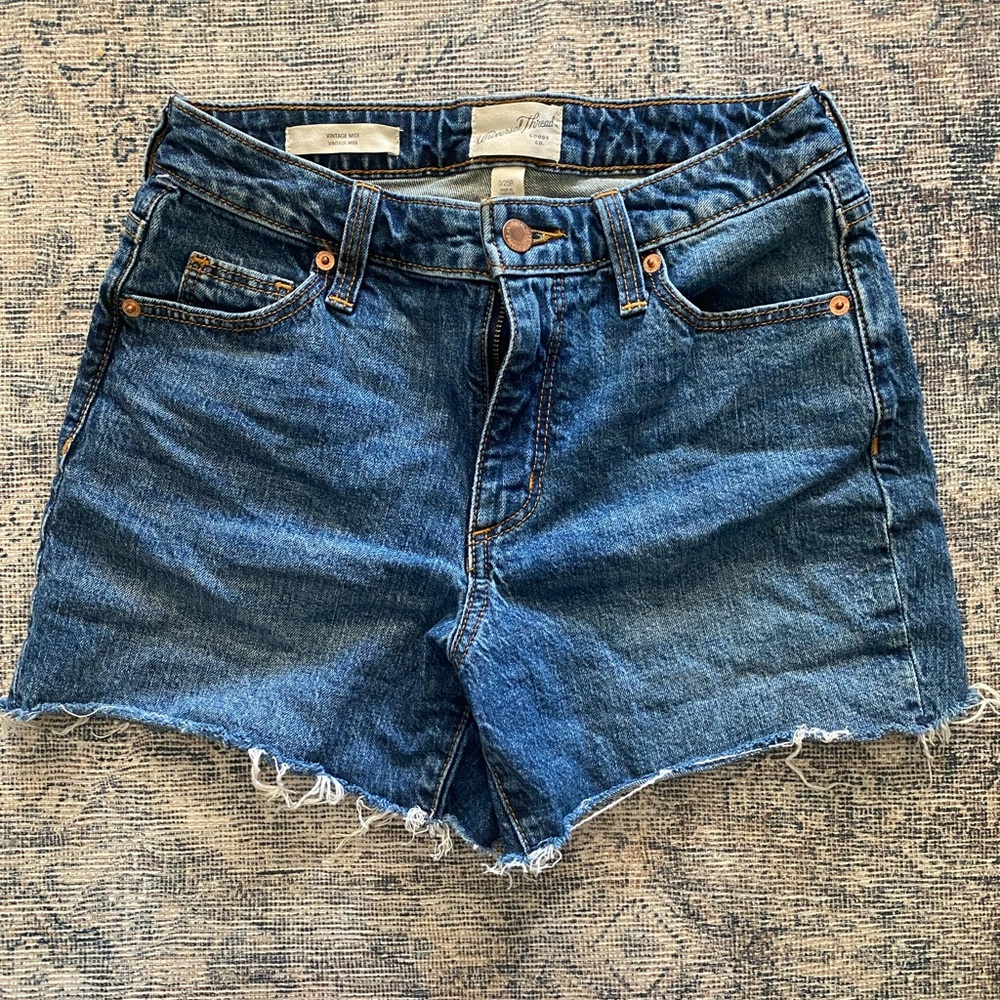 Universal Thread High‎ Rise Midi Vintage Blue Jean Denim Shorts Stretch 0/25